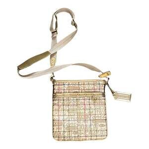 COACH Script Signature Graffiti Small Crossbody Bag Khaki Metallic Canvas Y2K